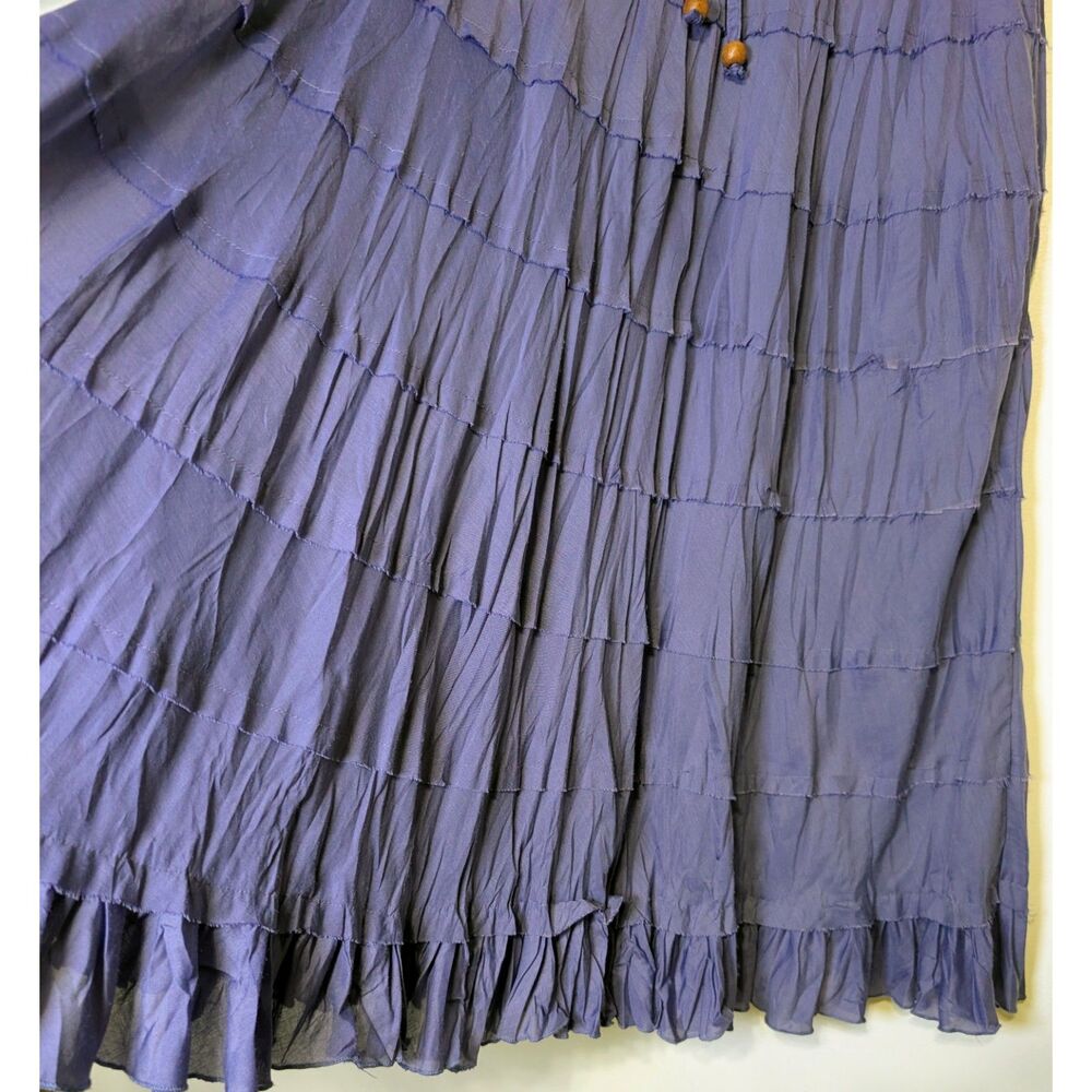 Y2K Boho Tiered Maxi Skirt Purple Crinkle Cotton Festival Whimsigoth Medium - Picture 5 of 7